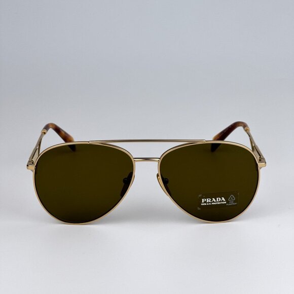 Prada PR73ZS 5AK01T BRAND NEW Sunglasses Shiny Gold Dark Brown Pilot Unisex - Picture 6 of 13